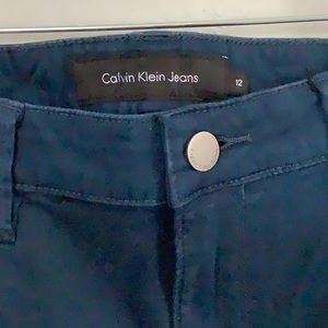 Calvin Klein Skinny Jeans. Sz 12. New Never Worn! Navy Blue, soft brushed feel.
